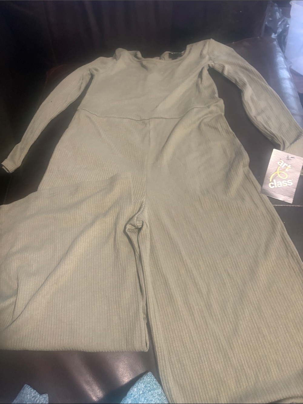 Kids Ribbed One-Piece Jumpsuit in Olive Green